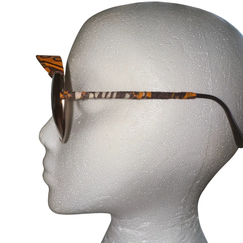 Womens Round Teashades‎ Sunglasses Gold Frame Orange Brown Fabric Accents Unique